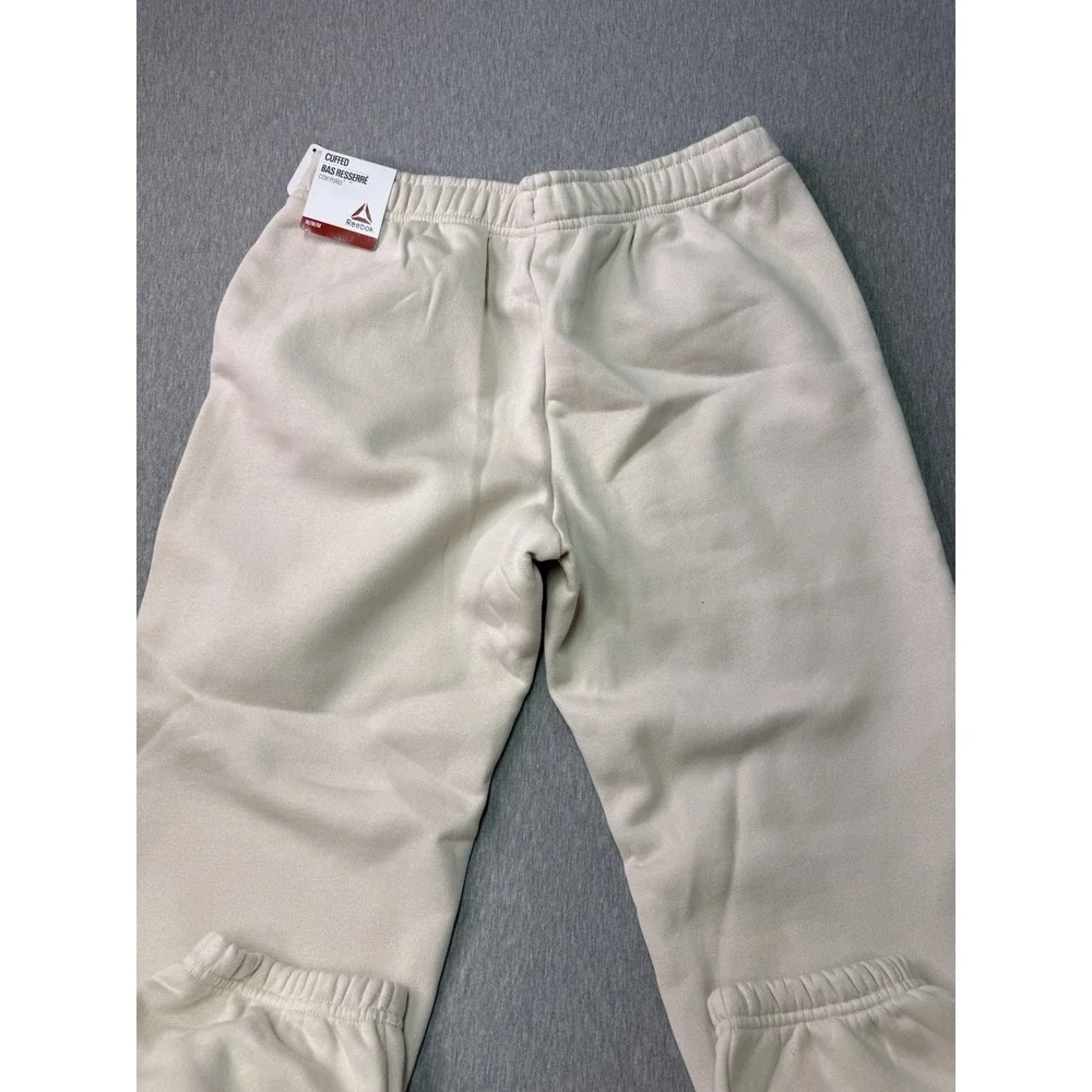 Reebok Men's Beige Cuffed Pants M Cotton Polyester Elastic Waist Drawstring